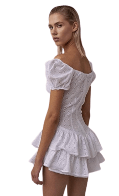 V-Neck Puff Sleeve White Dress (6)